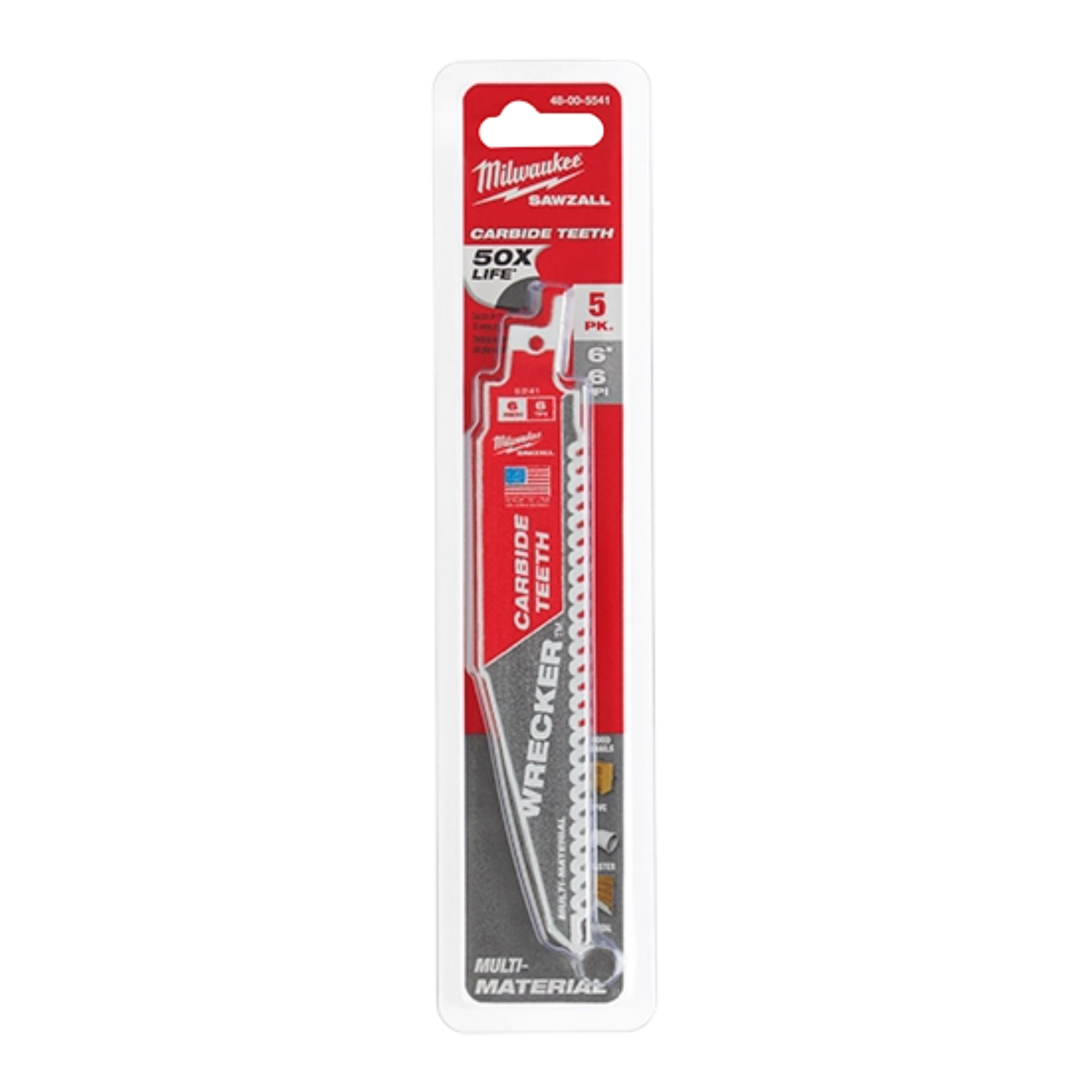 Milwaukee 6" 6 TPI WRECKER with Carbide Teeth SAWZALL Blade for Multi-Material (5 PK) from Columbia Safety